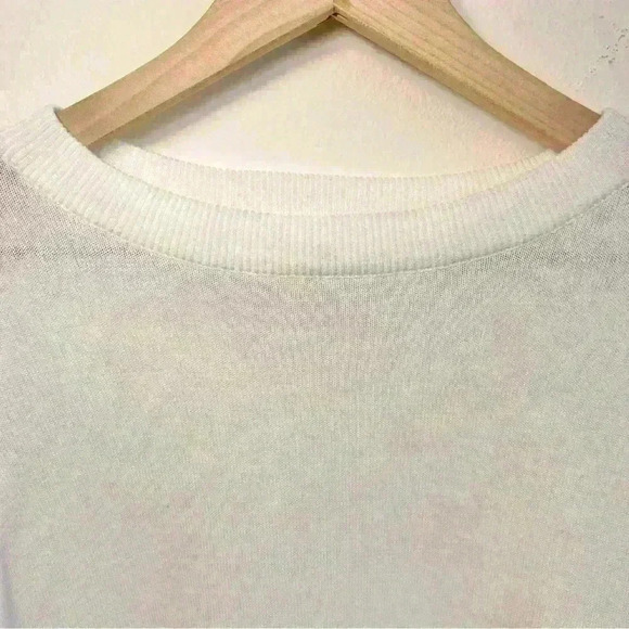 THML Short Sleeve Sheer White Fringe Sweater Size Small - Picture 4 of 13